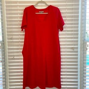 Woman Within Coral Cotton T Shirt Soft Easy Dress with Pockets Plus sz.22/24 1X